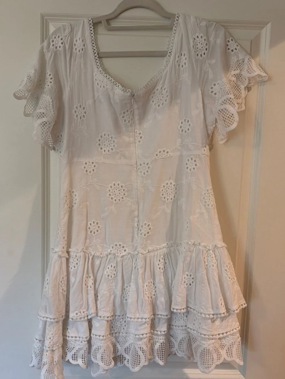 O.P.T. Women's White Eyelet Flutter Sleeve Dress